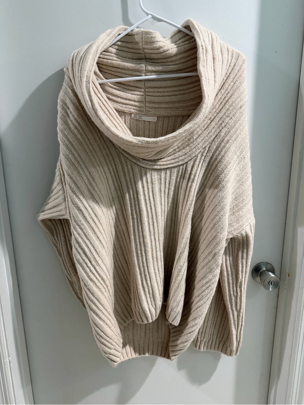 OAK + FORT Cream Ribbed Cowl Neck Sweater, size small - Picture 3 of 8